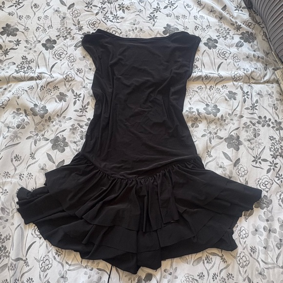 PrettyLittleThing Black Slinky Frill Hem Micro Mini Dress Size 6 - Picture 9 of 12
